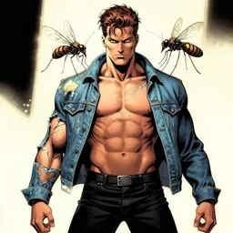 ripped physique telekinesis alan moore disguised as a mosquito whilst wearing a denim jacket transmetropolitan neal adams darick robertson dave gibbons staedtler