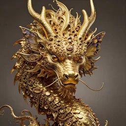 huge beautiful dragon made of fractals with guilded swirls of a very intricate, very detailed face of a butterfly dragon, trending on artstation
