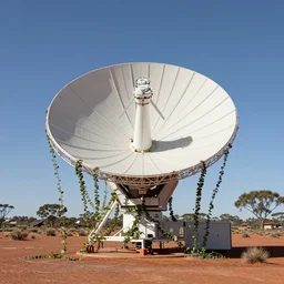 radial shaped, electrostatic atmospheric water condenser and collector, nikoa tesla antenna array technology, plant vines, in the australian desert, natural light, high quality photograph, depth of field, simple composition