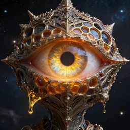cosmic deity with cyclops eye made of interstellar stargate with molten honeycomb structure, intricate detail, royo, whealan, giger, hd, 8 k, octane render, unreal engine,