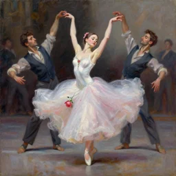 oil painting dancer woman with dancer men, herb rose, by greg rutkowski, artstation