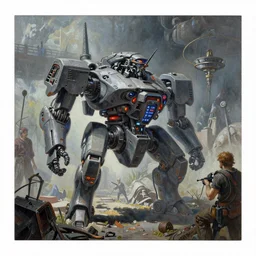 an airbrush painting of cyber war machine scene in area 5 1 by destiny womack, gregoire boonzaier, harrison fisher, richard dadd