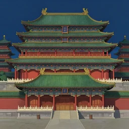 symmetry!! a gorgeous chinese palace in night, illustration, by moebius and stuio ghibli