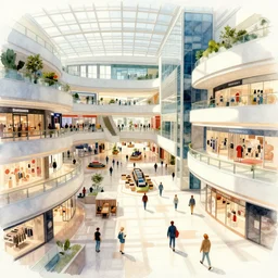 concept art of a mall, pinterest, artstation trending, behance, watercolor, by coby whitmore *, silver, laser light *,