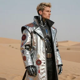 atreides cyberpunk futuristic reflective coats decorated with traditional dune ornaments with cybernetic enhancements, scifi character portrait by greg rutkowski, craig mullins, cinematic lighting, dystopian scifi outfit, profile picture, mechanical, cyborg, half robot ultra realistic 8 k resolution.