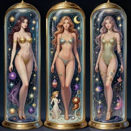 collection of beautiful celestial females exposed in cryo chamers , by James Jean, intricate, elegant, highly detailed, centered , vivid color, digital art