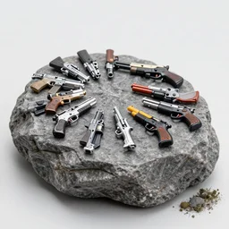 a miniature The Rock with a set of toy guns