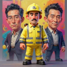 stylish colourful caricature - 3 d vfx art - of a safety, art style by zdzisaw beksinski, tadanori yoko & hsiao - ron cheng, character concept art, unreal engine render, digital illustration, sharp, intricate detail, volumetric light, ray tracing, soft light, claymation style, symmetric, acrylic on canvas, pinterest, artstation,