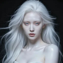 a beautiful woman glossy porcelain skin albino, 8 k, sensual, hyperrealistic, hyperdetailed, beautiful face symmetrical, long white hair windy, dark fantasy, fantasy portrait by laura sava