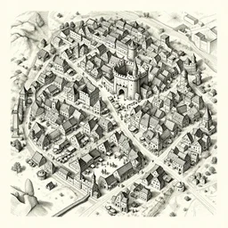 wallpaper medieval city tourist map d & d engraving isometric view port market castle