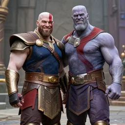 thanos with kratos smiling together standing