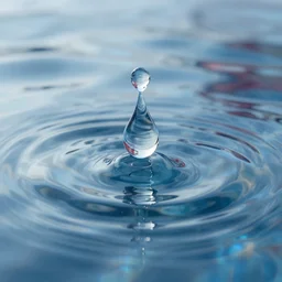 water drop of clear water, reflected on the water it's about to touch ) ) ), ( background : clear water infinity, some bleu, white and red reflections ) provided by unreal engine, hd, 8 k, realism, reality, highly detailed