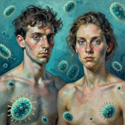 high quality high detail painting by lucian freud and jenny saville, hd, bacteria, turquoise