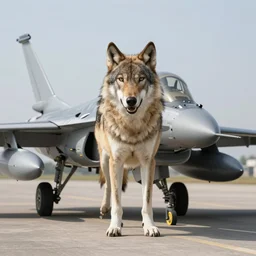 A wolf as a fighter jet pilot