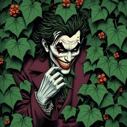 the joker caught in poison ivy's vines, intricate, art nouveau, art by takato yamamoto and artgerm