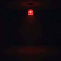 a pitch black room with a hanging red light in the center,