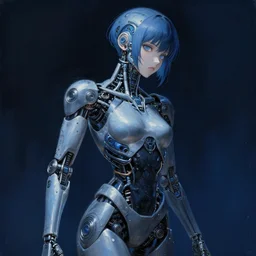 cyborg - girl, highly detailed biomechanics, painting, dark blue and black color palette, intricate, high quality anime artstyle, in the style of ilya kuvshinov