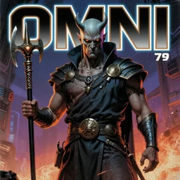 1979 OMNI Magazine Cover of Orcish Monk. in cyberpunk style by Vincent Di Fate