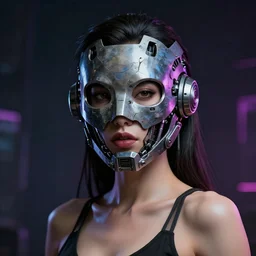sexy beautiful woman head made of mech mask rendered in unreal engine, cyberpunk, rave dark, scifi, painted by david burliuk | bernard buffet | carne griffiths | arik brauer - n 6