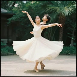 cinestill 5 0 d, 8 k, j. j abrams flare ; beautiful ultra realistic tsunomi no hataraki in kagemusha ( 1 9 9 1 ) film still garden dance scene in frontiers in porcelain photography fashion magazine june seinen manga portrait edition, hyperrealistic real - life holly herndon porcelain fairy figurine in victorian glass jar, pointe pose, eye contact, tilt shift zaha hadid background