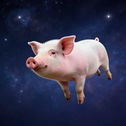 a flying pig through a beautiful star packed universe