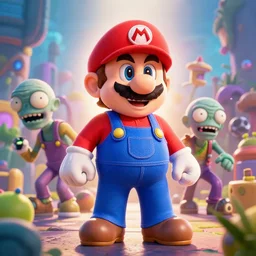 a movie poster of super mario versus zombie, atmosphere by Ernest Pignon Ernest, photorealistic, rendered in octane, backlit, 8k, ultra HD, cinematic, Cinematographic Atmosphere,fresnel effect, subsurface scattering, cinematic light, pastel colors,volumetric shading,high radiosity