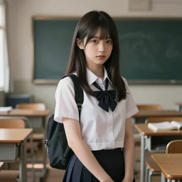 magical and mystical, illustrious makinami, school girl waiting on a classroom, octane render, rembrandt, cgsociety, artstation trending, highly detailded