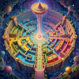 A psychedelic rpg multidimensional vortex sky temple dungeon map rooms , vibrant color scheme, highly detailed, in the style of romanticism, cinematic, artstation, Moebius, Greg rutkowski