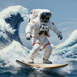 a beautiful digital painting of an astronaut in a white space suit surfing the great wave on a surfboard by greg rutkowski, photorealistic, trending on artstation, highly detailed, intricate, unreal engine, octane render