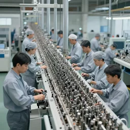 humans being mass produced, industrial, assembly line, digital concept artwork