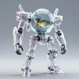 transparent ball mecha, its legs aren ’ t transparent and there is a fish inside the ball, photorealistic 3 d octane render, unreal engine