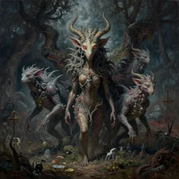 alchemized emotion creatures, surreal dark uncanny painting by ronny khalil
