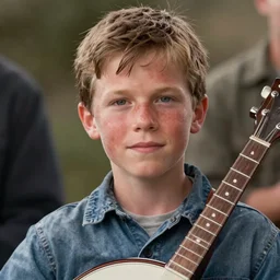 tucker carlson as banjo kid from deliverance, movie still, photography, highly detailed, high quality, 8 k, soft lighting, realistic face, path traced