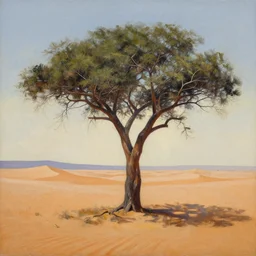 a painting of a tree in the desert, an airbrush painting by breyten breytenbach, cgsociety, neo - primitivism, apocalypse landscape