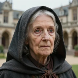 detailed face of an intelligent cloaked scholarly elder woman with kind eyes in a architectonic victorian courtyard at a science expo, atmospheric, ambient, pj crook, syd mead, livia prima, artgerm, greg rutkowski, nick alm, casey baugh
