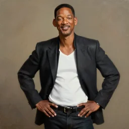 Harold knight painting of will smith posing in a studio,
