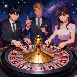 a roulette in a casino gambling by inio asano, beeple and james jean, aya takano color style, 4 k, super detailed, night sky, digital art, digital painting, celestial, majestic, colorful
