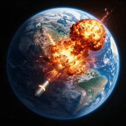 orbital earth bombardment seen from space, galactic conquest, hell, fire, inferno, explosion, atomic bomb, dreamcore, realistic, doom, catastrophe, insanity, cinematic, end of humanity, 8 k, hdr, very detailed