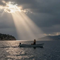 distant shot of margot robbie in a boat at sa foradada mallorca