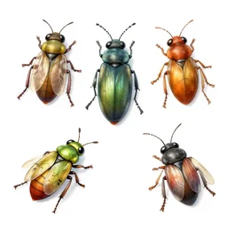 a group of three different insects on a white background, an illustration by ken sugimori, pixiv contest winner, concept art, pixel perfect, made of beads and yarn, repeating pattern, 2 d game art