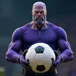 thanos as a soccer ball, hyperrealistic, photography, cinematic lighting, award winning