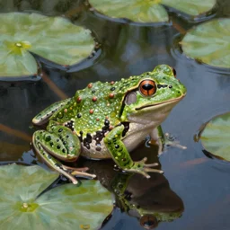 perfect frog pattern realistic lily pads in a lake intricate, hyper detailed, realistic, oil painting