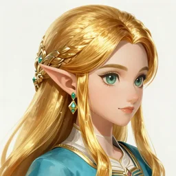 zelda gold hair, intricate, elegant, highly detailed, digital painting, artstation, concept art, smooth, sharp focus, illustration, art by artgerm and greg rutkowski and alphonse mucha and william - adolphe bouguereau