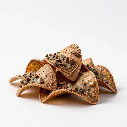 bronze nachos, professional product shot, isolated on a pure white background, centered, entire object in frame, sharp focus, soft studio lighting