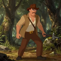 indiana jones, animated series, disney style, clean line art, artgerm