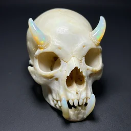 a fanged skull carved from rough opal