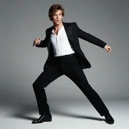 victorian johnny bravo, wide angle action dynamic portrait by annie leibovitz