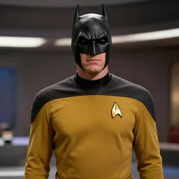 ((Batman)) in Starfleet!!! uniform, in the role of Captain Kirk in a scene from Star Trek the original series