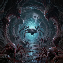 portal to the multiverse of infinite horror with freakish spider creatures leaking out by laurie greasley digital art, highly detailed, intricate, sharp focus, trending on artstation hq, deviantart, octane render, bump map, pinterest, unreal engine 5, 4 k uhd image