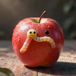 apple with a smiling worm sticking out